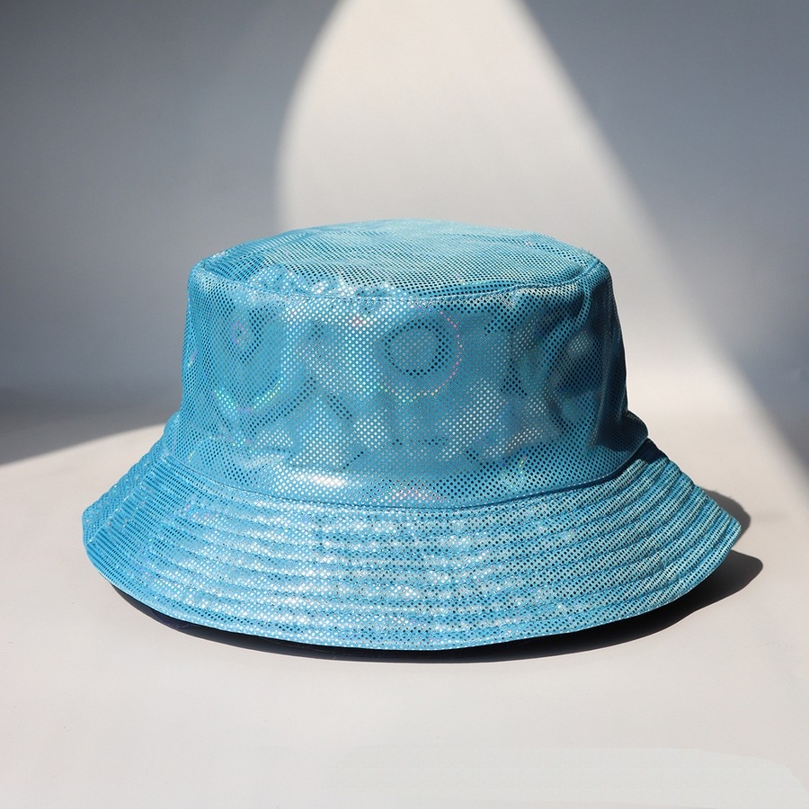 Summer New Fashion Laser Shining Disc Pattern Batch Printing Double Sided Foldable Sun Protection Outdoor Bucket Hat 56-58Cm