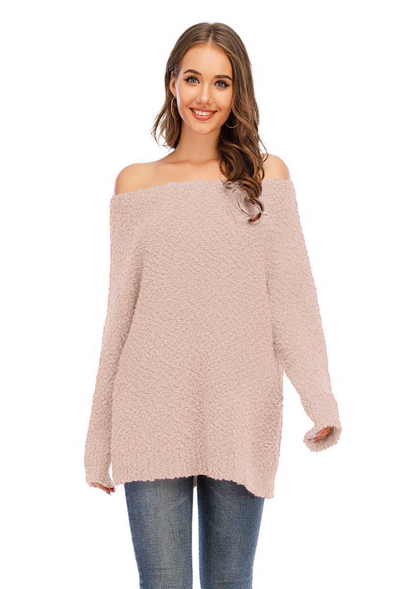 Autumn Winter Solid Color New Fashion Simple Off-Shoulder Knitting Sweater