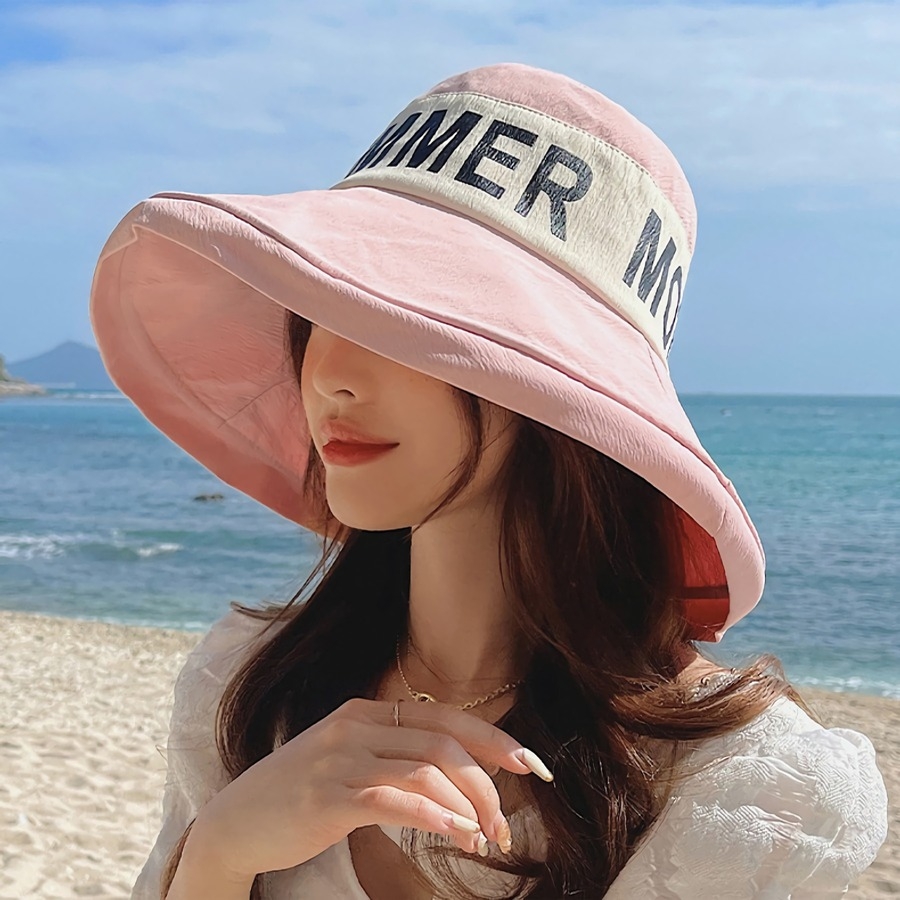 Summer New Fashion Letter Fixed Printing 6 Colors Big Brim Foldable Simple Adjustable Sun Protection Outdoor Bucket Hat 56-58Cm