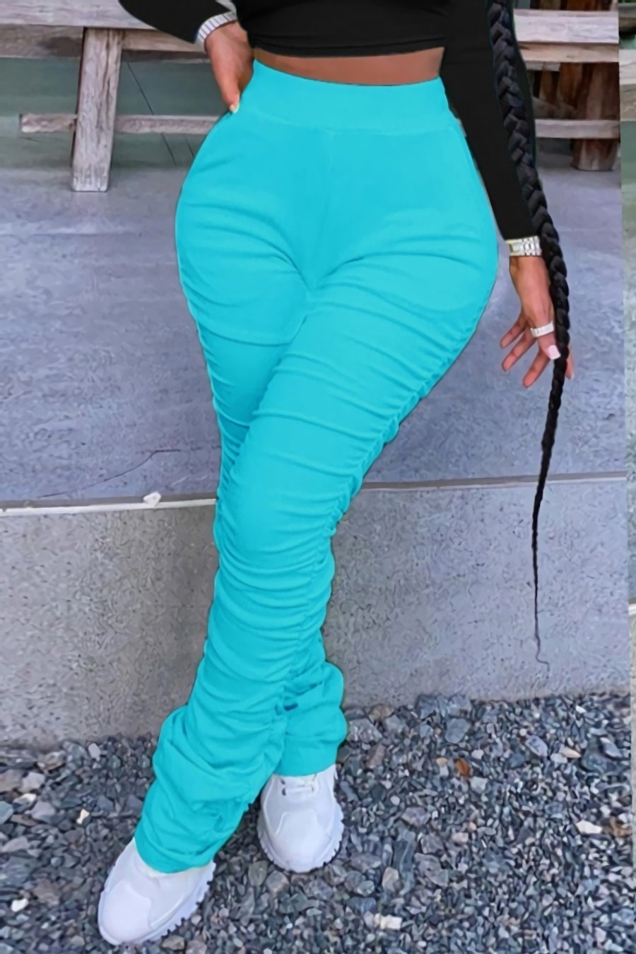 S-3Xl Plus Size Spring New 9 Colors Stretch Solid Color Shirring Pocket Slim Fashion Leggings