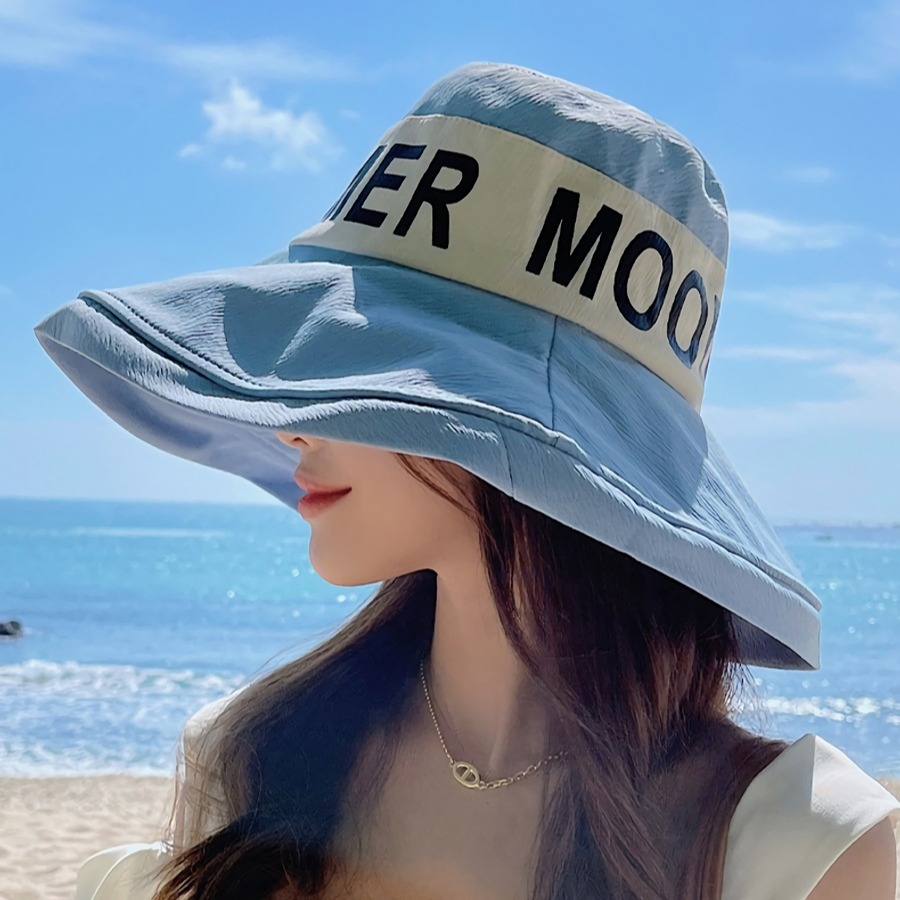 Summer New Fashion Letter Fixed Printing 6 Colors Big Brim Foldable Simple Adjustable Sun Protection Outdoor Bucket Hat 56-58Cm