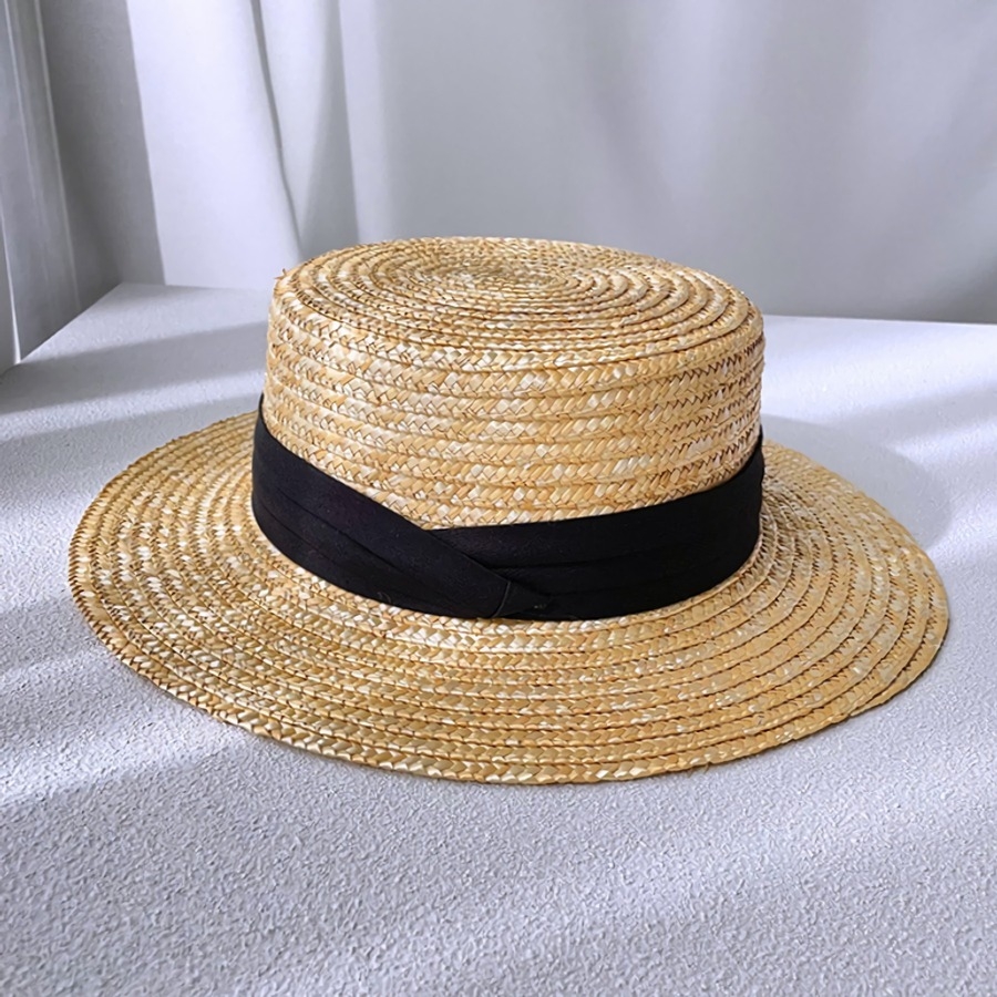 One Pc Summer New 3 Colors Solid Flat Top Adjustable All-Matched Holiday Style Sun Protection Beach Straw Hat 56-58Cm