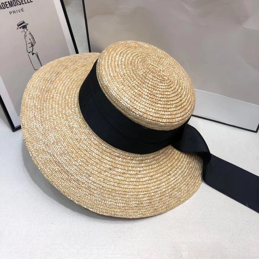 One Pc Summer Weave Wide Webbing Flat Top Adjustable Shaded Vacation Style Seaside Beach Straw Hat 54-58Cm