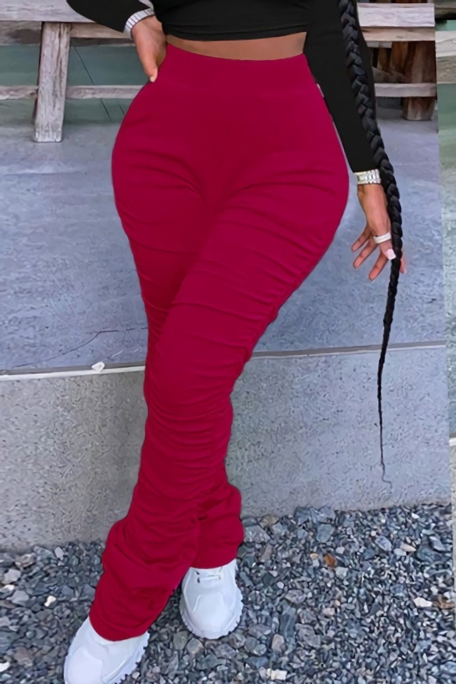 S-3Xl Plus Size Spring New 9 Colors Stretch Solid Color Shirring Pocket Slim Fashion Leggings