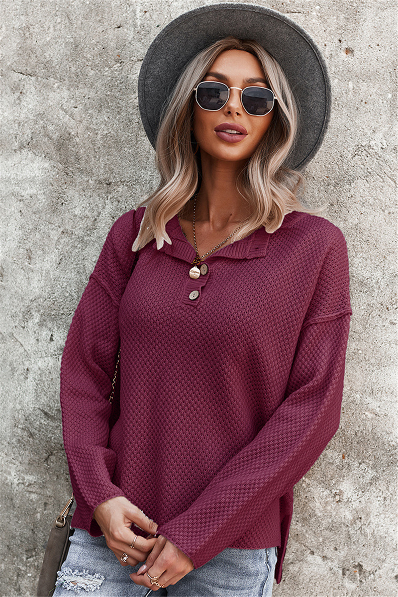 Autumn 4 Colors Solid Color New Fashionable Buttons Knitting Loose Casual Top