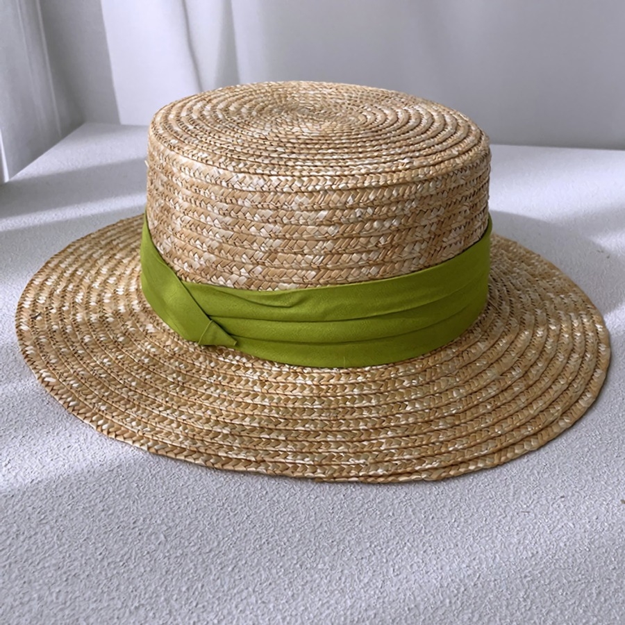 One Pc Summer New 3 Colors Solid Flat Top Adjustable All-Matched Holiday Style Sun Protection Beach Straw Hat 56-58Cm