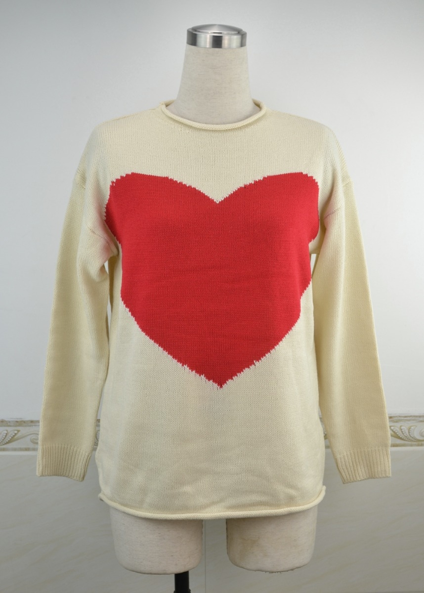 Red Heart Print Stretch Stylish Loose Knits