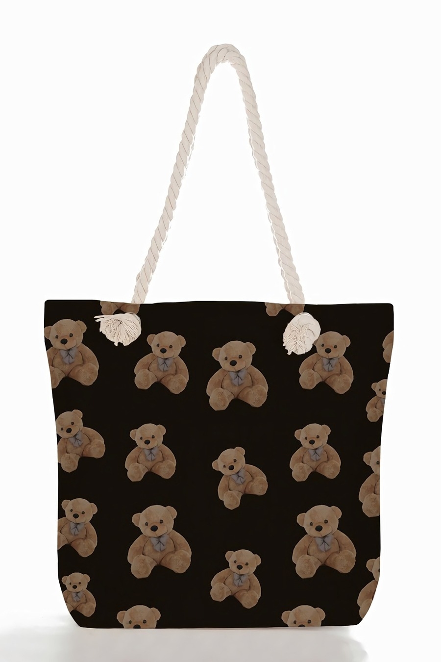 Stylish New Two Colors Cartoon Bear Batch Printing High-Capacity Zip-Up Shoulder Canvas Bag 42Cm(L)* 10Cm(W)* 37Cm(H)