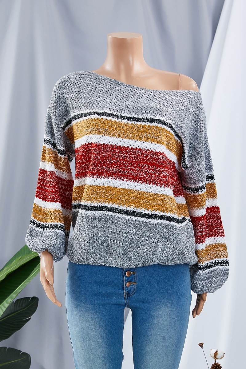 Winter New Two Colors Knitted Stretch Boat-Neck Stylish Casual Sweater