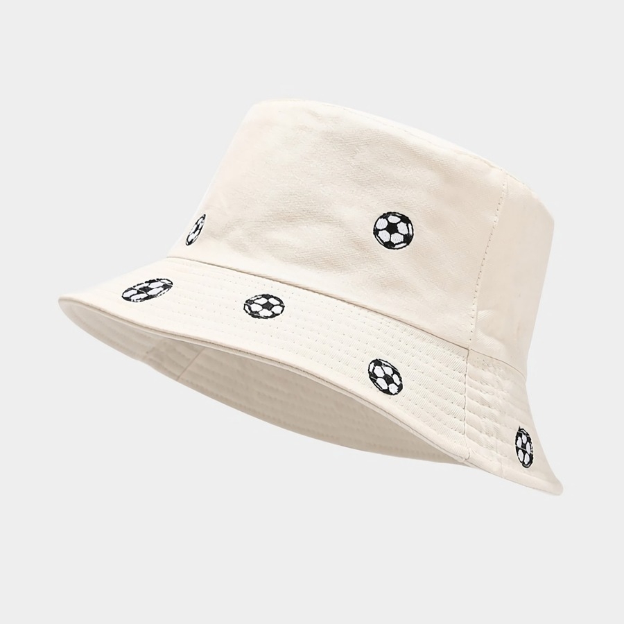 One Pc Summer New Football Embroidery Double Sided 5 Colors Foldable Fashion Sun Protection Outdoor Bucket Hat 56-58Cm