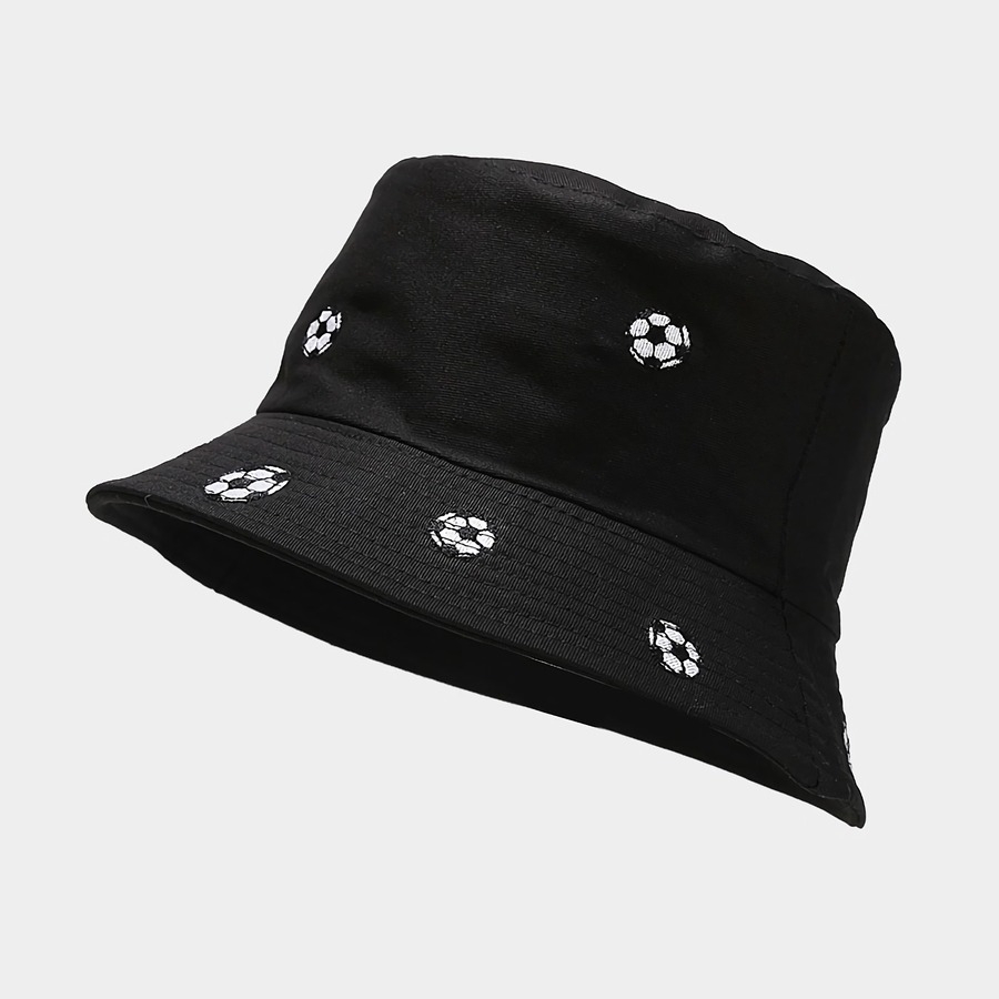 One Pc Summer New Football Embroidery Double Sided 5 Colors Foldable Fashion Sun Protection Outdoor Bucket Hat 56-58Cm