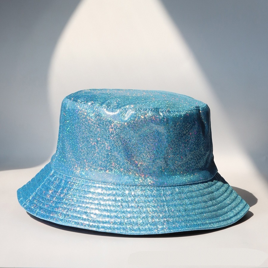 One Pc Summer New Fashion Laser Shining 5 Colors Double Sided Sun Protection Outdoor Bucket Hat 56-58Cm