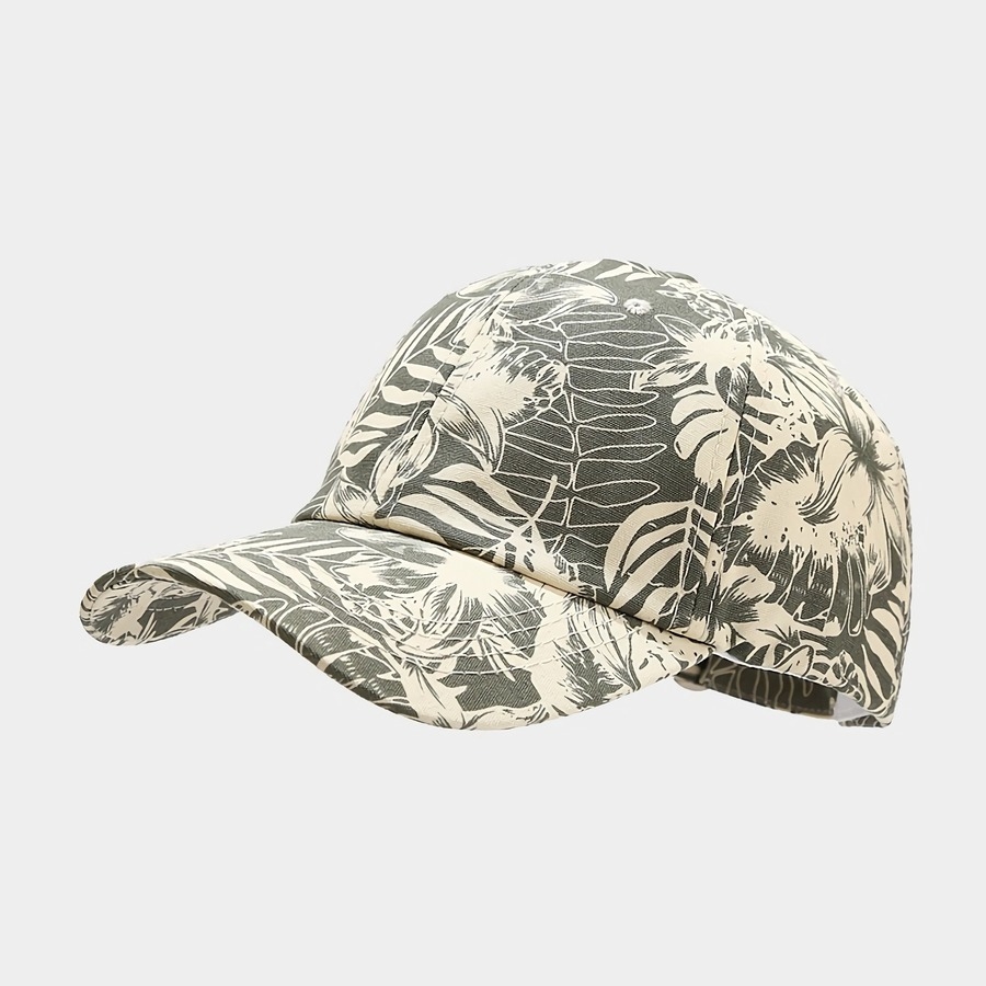 Summer New 3 Colors Tropical Flower Leaves Batch Printing Curved Eaves Breathable Outdoor Adjustable Casual Shade Baseball Cap 56-59Cm