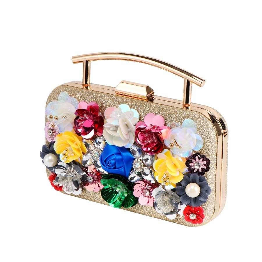 Stylish New Three Colors Flower Rhinestone Sequin Decor Lock Buckle Metal Handle Clutch Bag 19Cm(L)* 4.5Cm(W)* 16Cm(H)