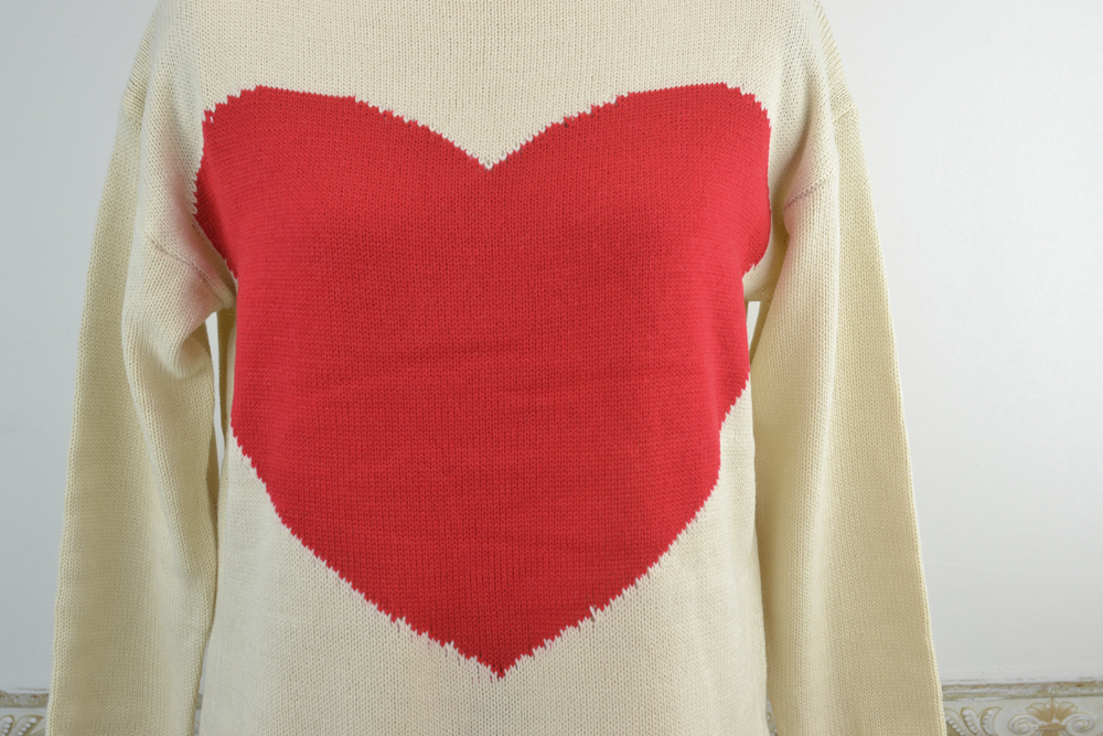 Red Heart Print Stretch Stylish Loose Knits