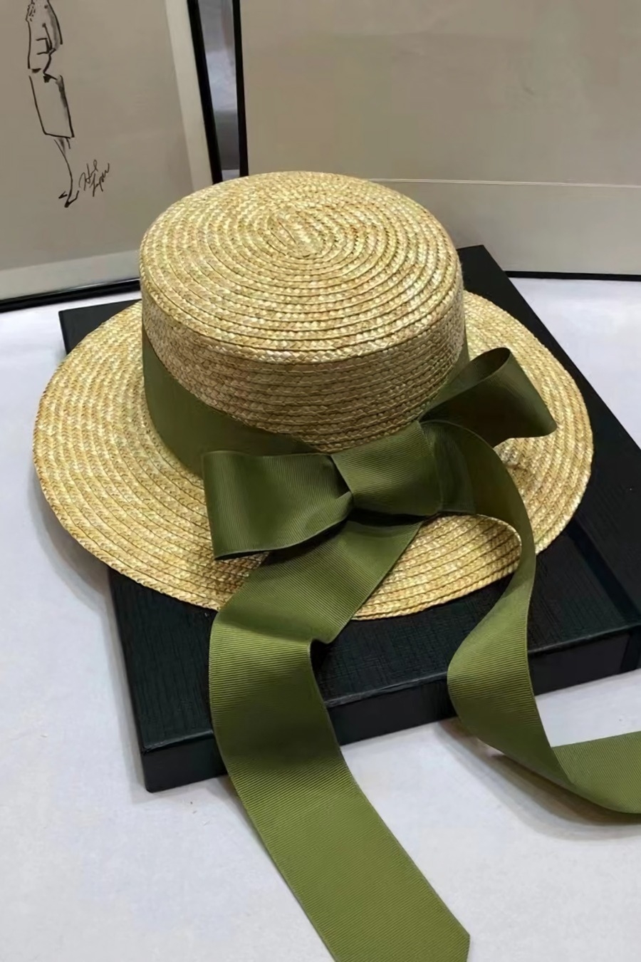 One Pc Summer New 3 Colors Bowknot Webbing Flat Top Elegant Sun Protection Adjustable Weave Seaside Beach Straw Hat 54-58Cm