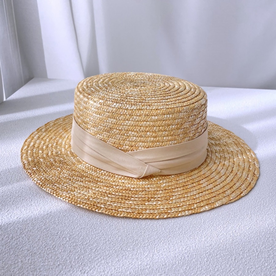 One Pc Summer New 3 Colors Solid Flat Top Adjustable All-Matched Holiday Style Sun Protection Beach Straw Hat 56-58Cm