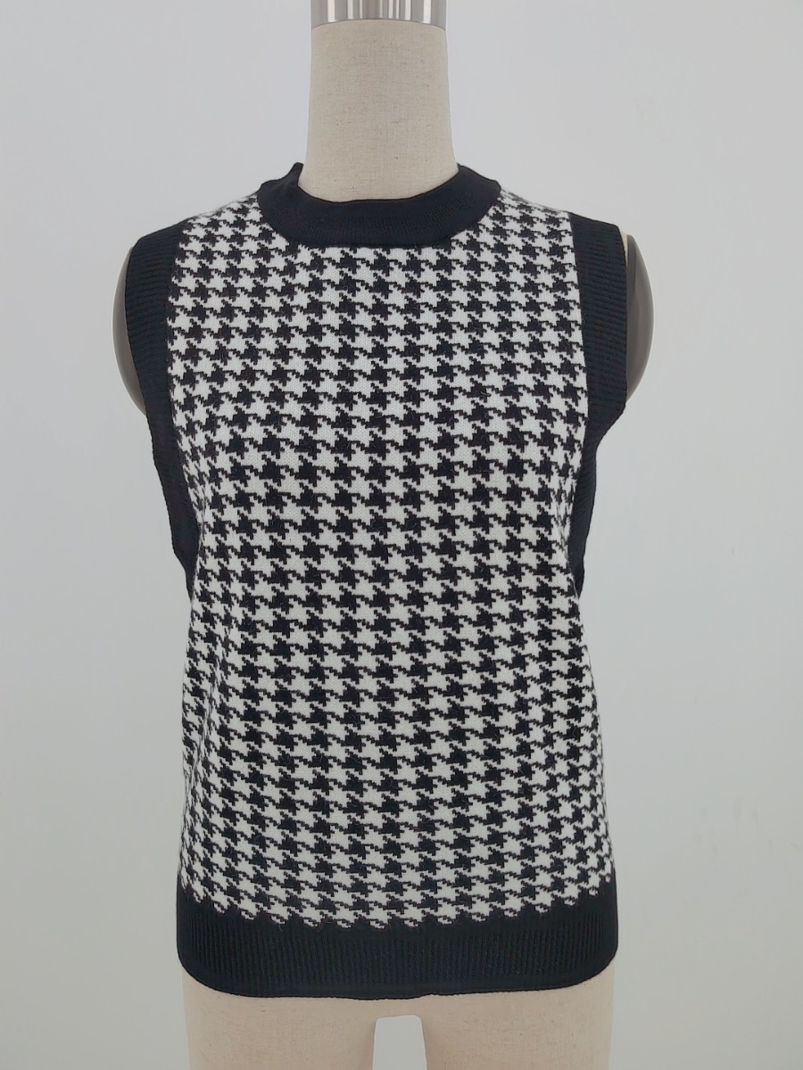 Two Colors Houndstooth Knitted Stretch Stylish Casual High Quality Vest