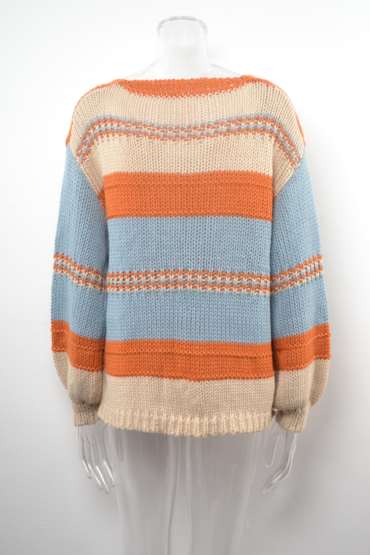 Winter New Multicolor Stripes Knitted Stretch V-Neck Stylish Sweater