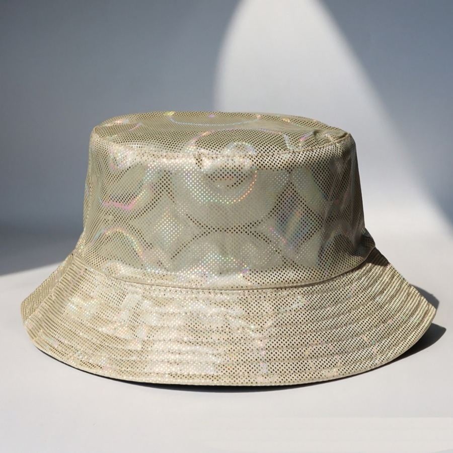 Summer New Fashion Laser Shining Disc Pattern Batch Printing Double Sided Foldable Sun Protection Outdoor Bucket Hat 56-58Cm