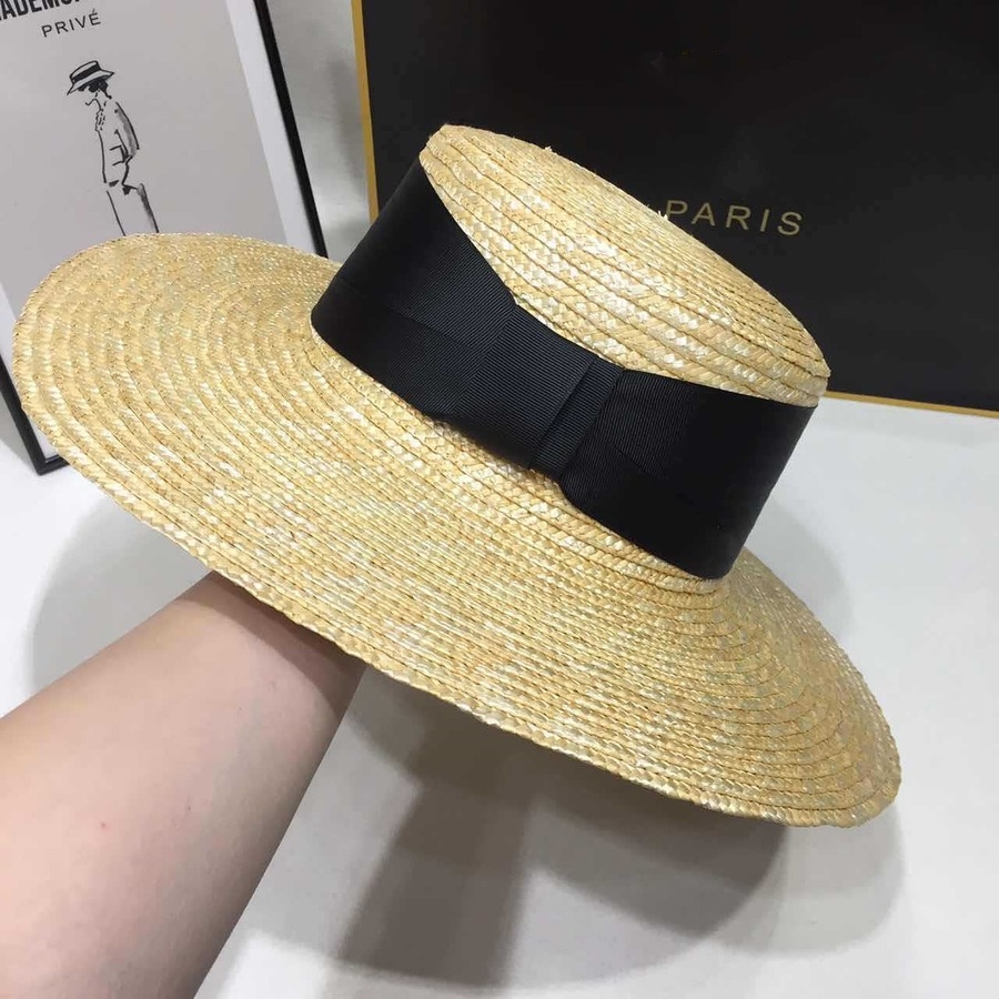 One Pc Summer Weave Bowknot Webbing Flat Top Adjustable Holiday Style Sun Protection Seaside Beach Straw Hat 54-58Cm