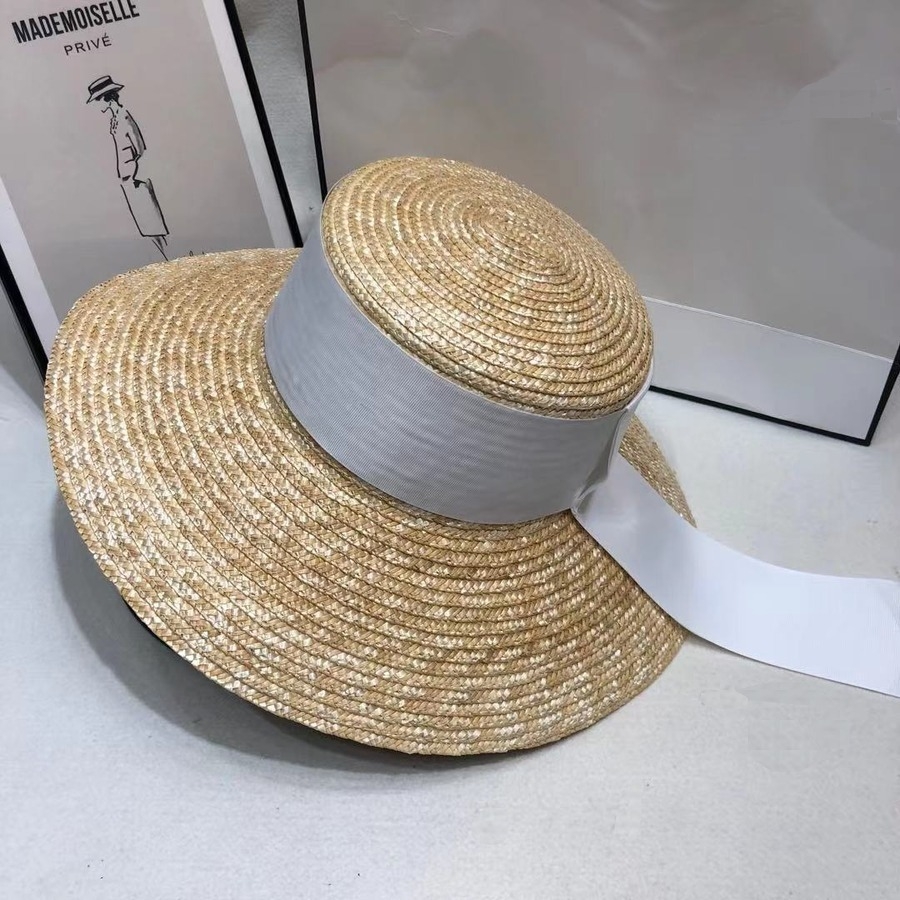 One Pc Summer Weave Wide Webbing Flat Top Adjustable Shaded Vacation Style Seaside Beach Straw Hat 54-58Cm