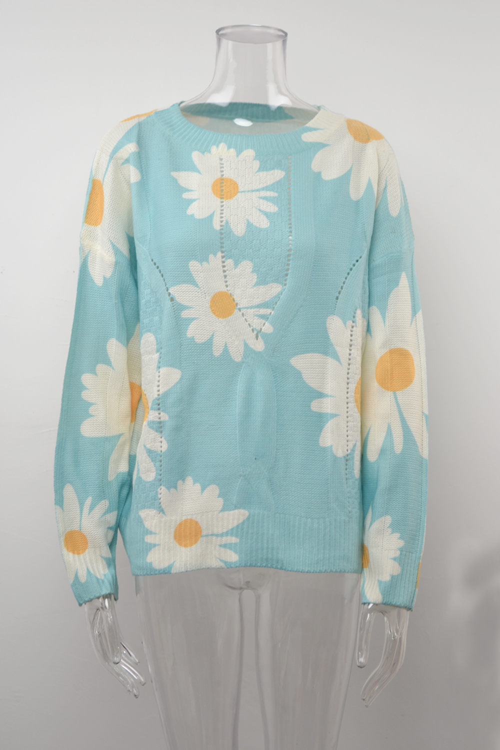 Winter New Flowers Printing Stretch Knitted Stylish Sweater