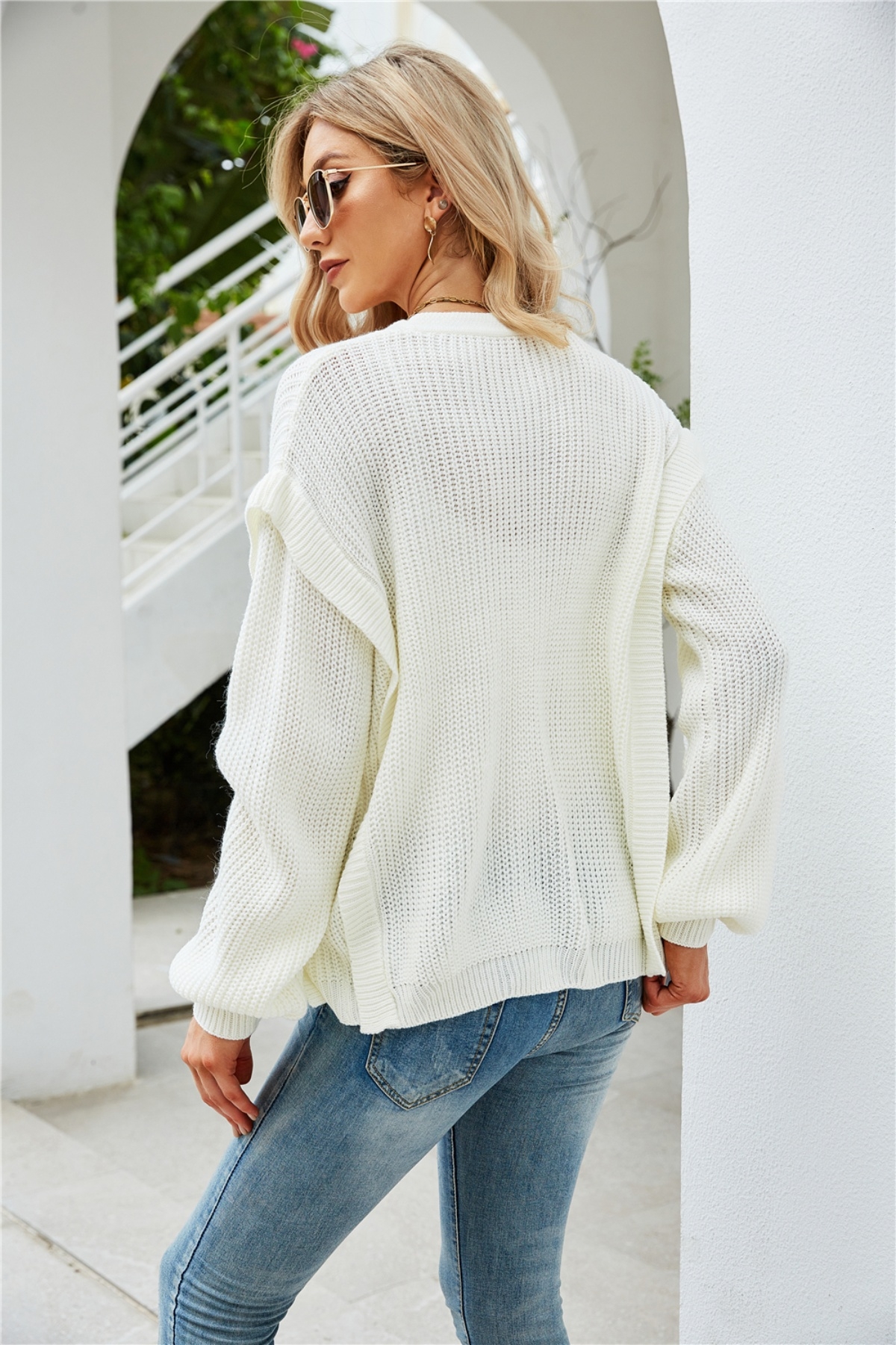 Winter New Solid Color Knitted Stretch V-Neck Single-Breasted Stylish Sweater