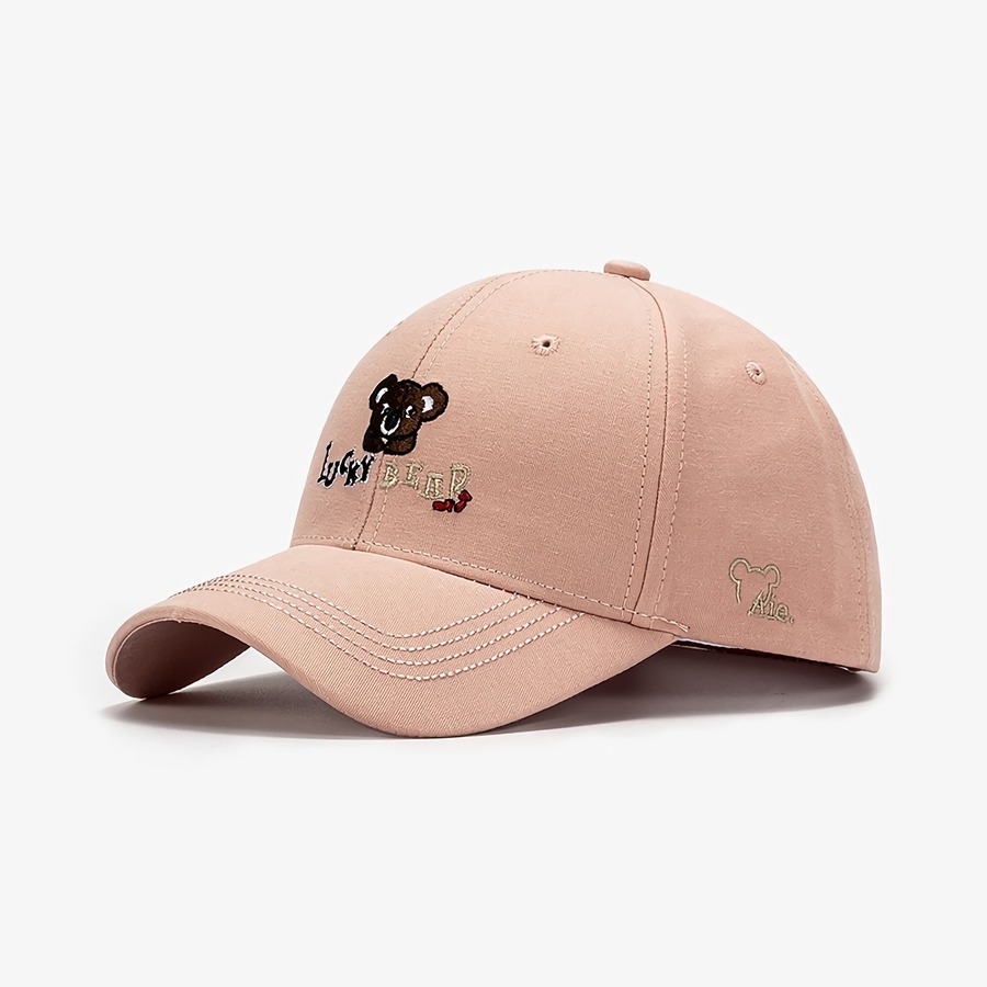 Summer New 7 Colors Lucky Bear Letter Embroidery Outdoor All-Matched Adjustable Sun Protection Cute Baseball Cap 56-59Cm