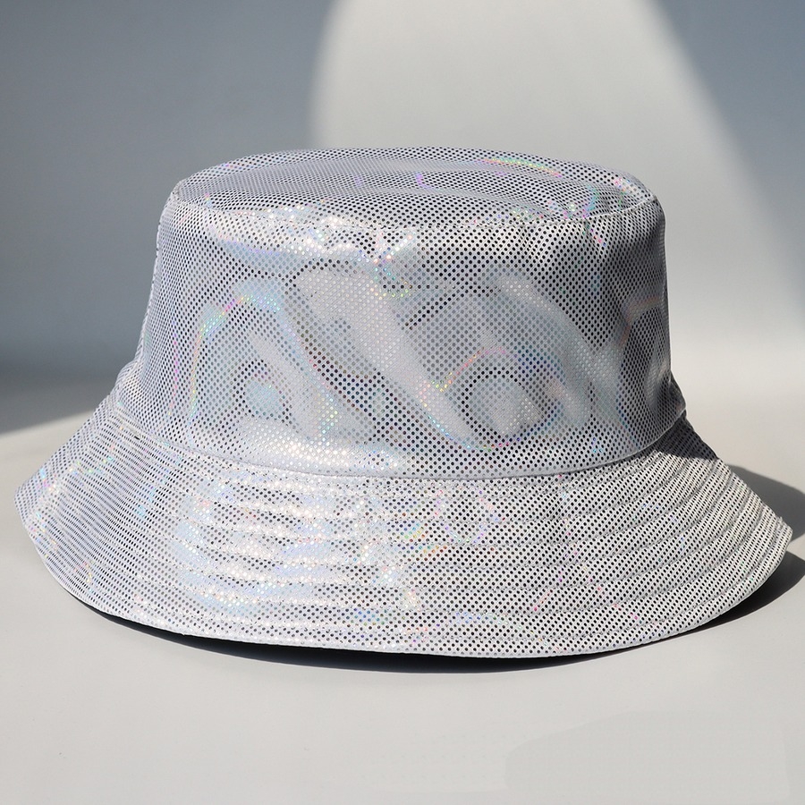 Summer New Fashion Laser Shining Disc Pattern Batch Printing Double Sided Foldable Sun Protection Outdoor Bucket Hat 56-58Cm