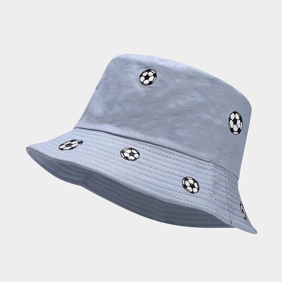 One Pc Summer New Football Embroidery Double Sided 5 Colors Foldable Fashion Sun Protection Outdoor Bucket Hat 56-58Cm