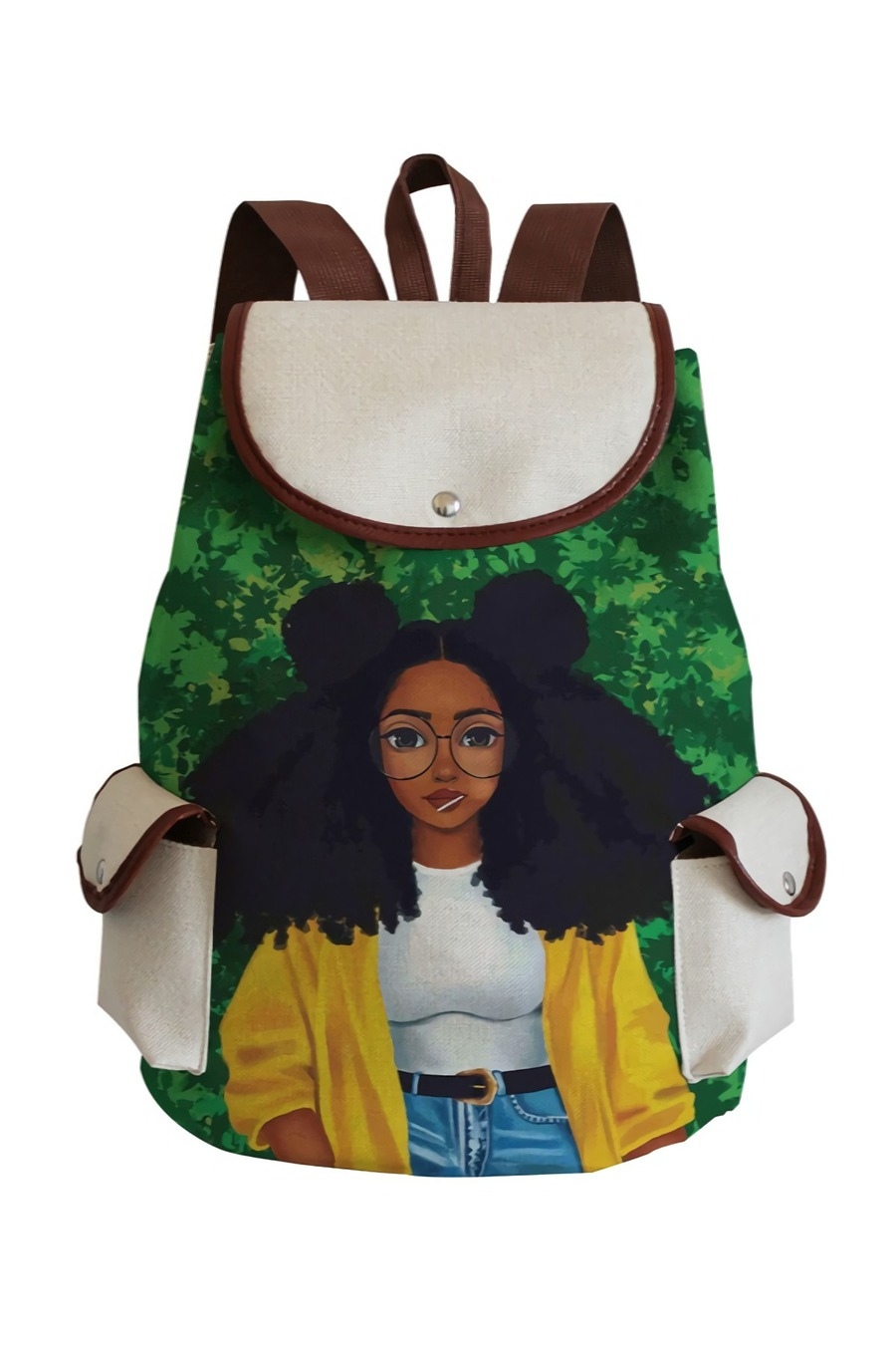 Stylish New Five Colors Cartoon Girl Printing High-Capacity Lock Buckle With Pocket Canvas Backpack 28Cm(L)* 11Cm(W)* 39Cm(H)