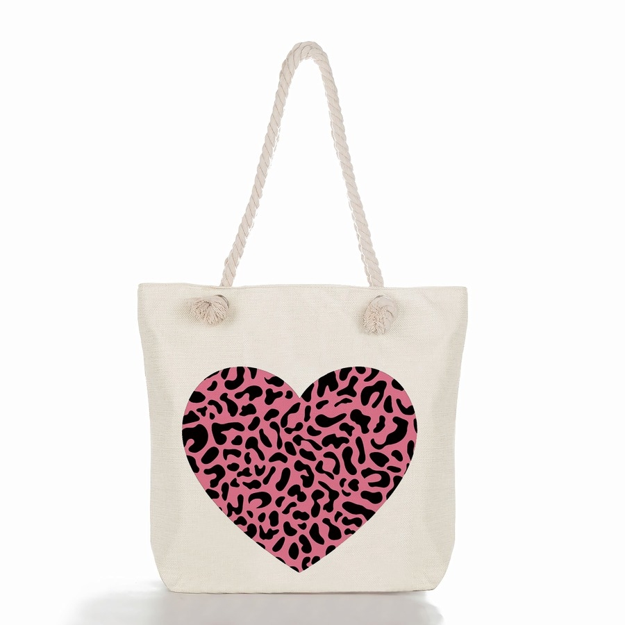 Stylish New Two Colors Heart Shape Printing High-Capacity Zip-Up Shoulder Canvas Bag 42Cm(L)* 10Cm(W)* 37Cm(H)