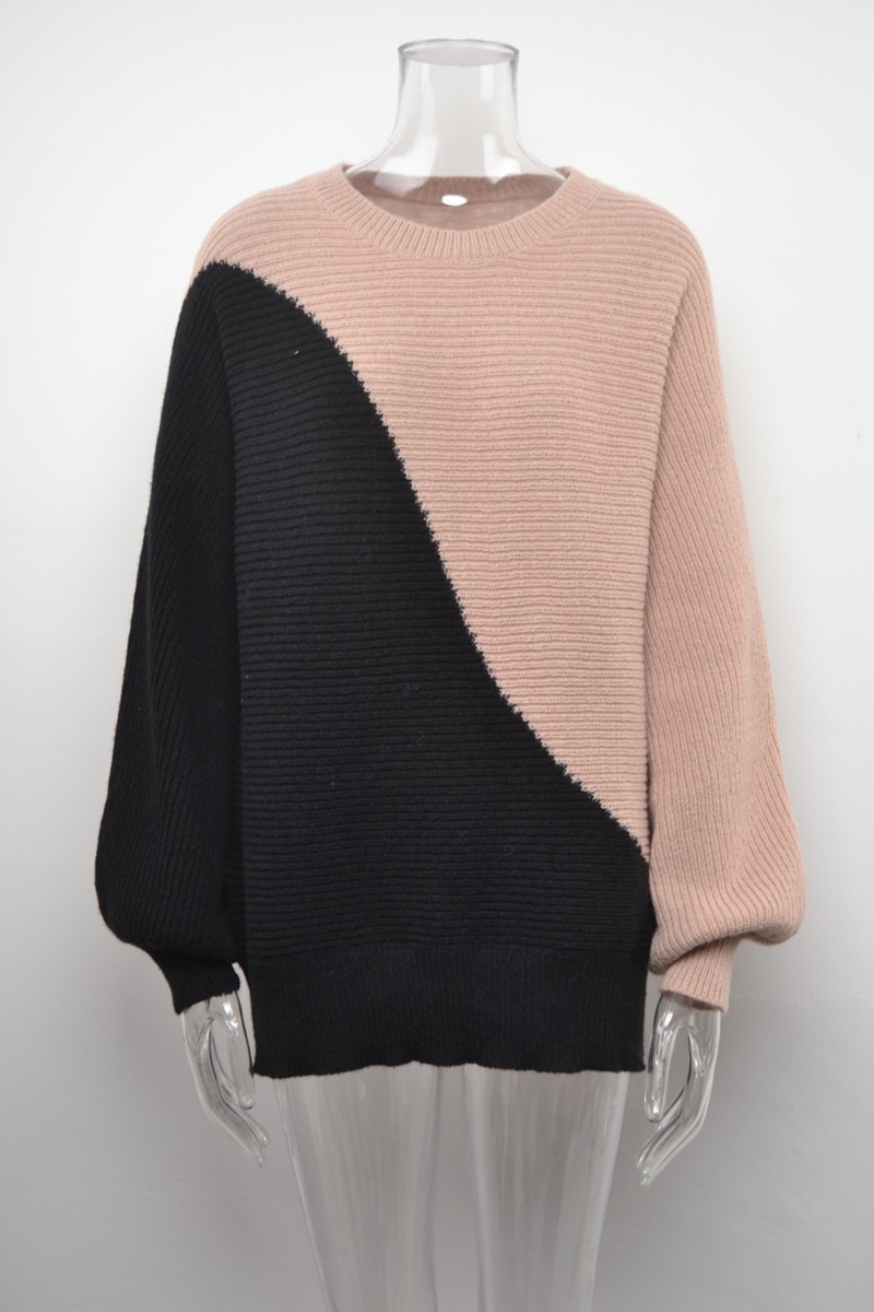 Winter New Contrast Color Knitted Stretch Loose Stylish Sweater