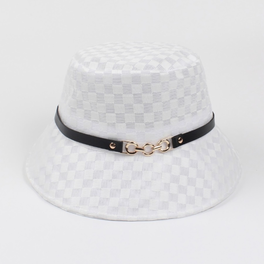 One Pc Summer New Plaid Belt Buckle Decor Mesh Inside Breathable Adjustable Fashion Sun Protection Outdoor Bucket Hat 56-58Cm