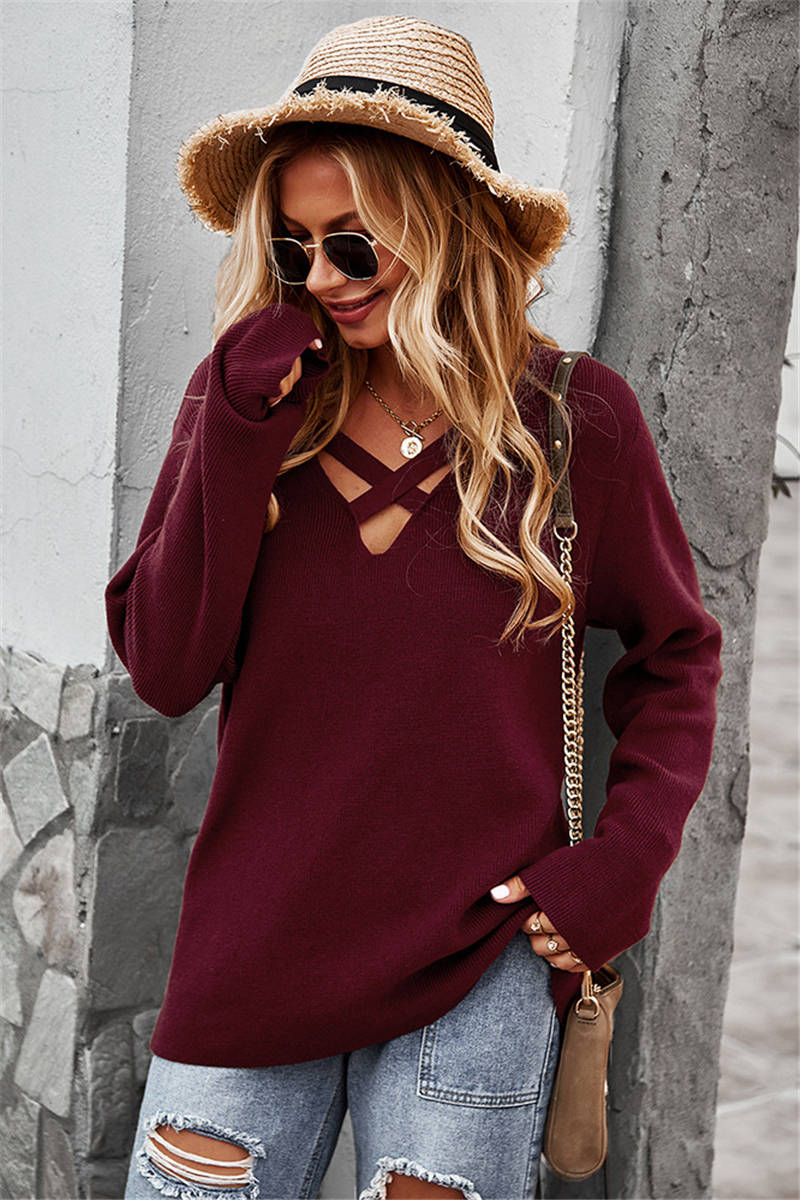 Pure Color Hollow Out New Style 5 Colors Simple Loose Fashionable Knitting Top