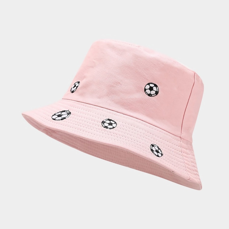 One Pc Summer New Football Embroidery Double Sided 5 Colors Foldable Fashion Sun Protection Outdoor Bucket Hat 56-58Cm