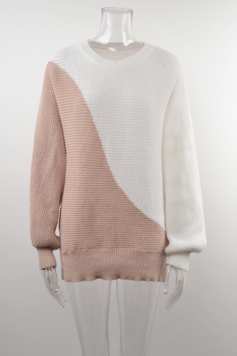 Winter New Contrast Color Knitted Stretch Loose Stylish Sweater