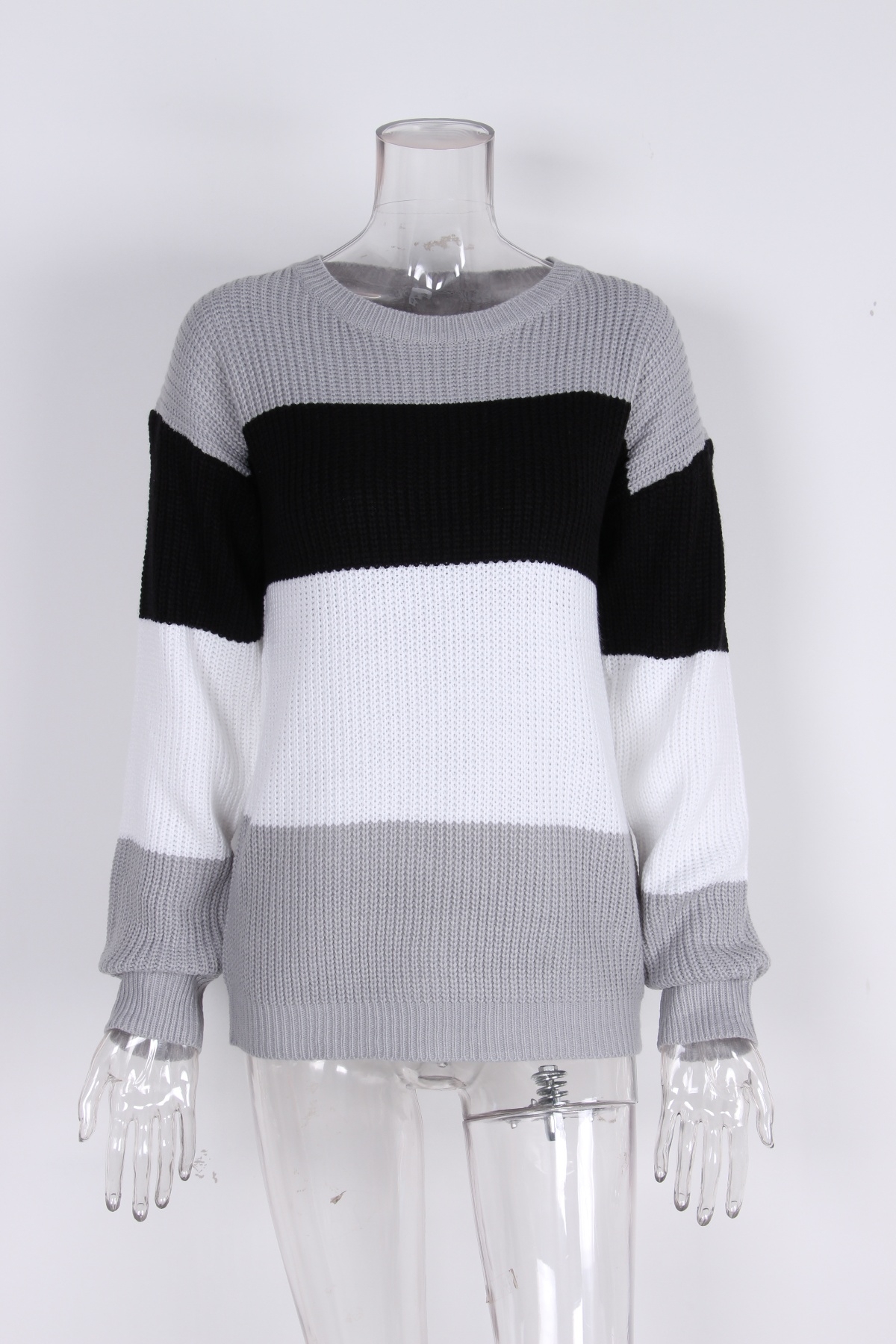 Winter New Two Colors Knitted Stretch Stylish Striped Sweater