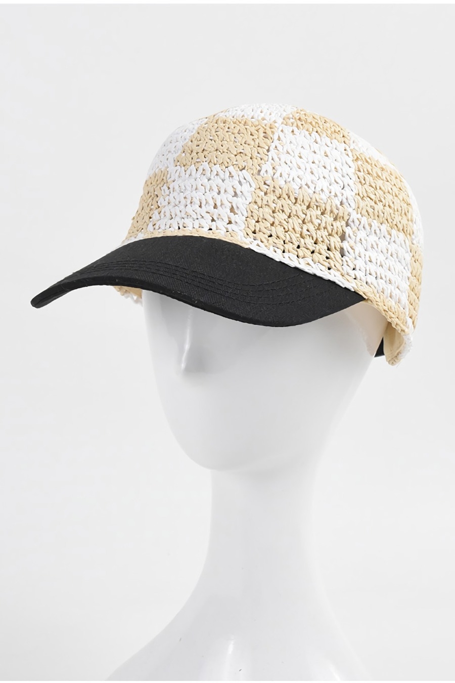 Summer New 2 Colors Checkerboard Retro Weave Adjustable Sun Protection Straw Baseball Cap 56-58Cm