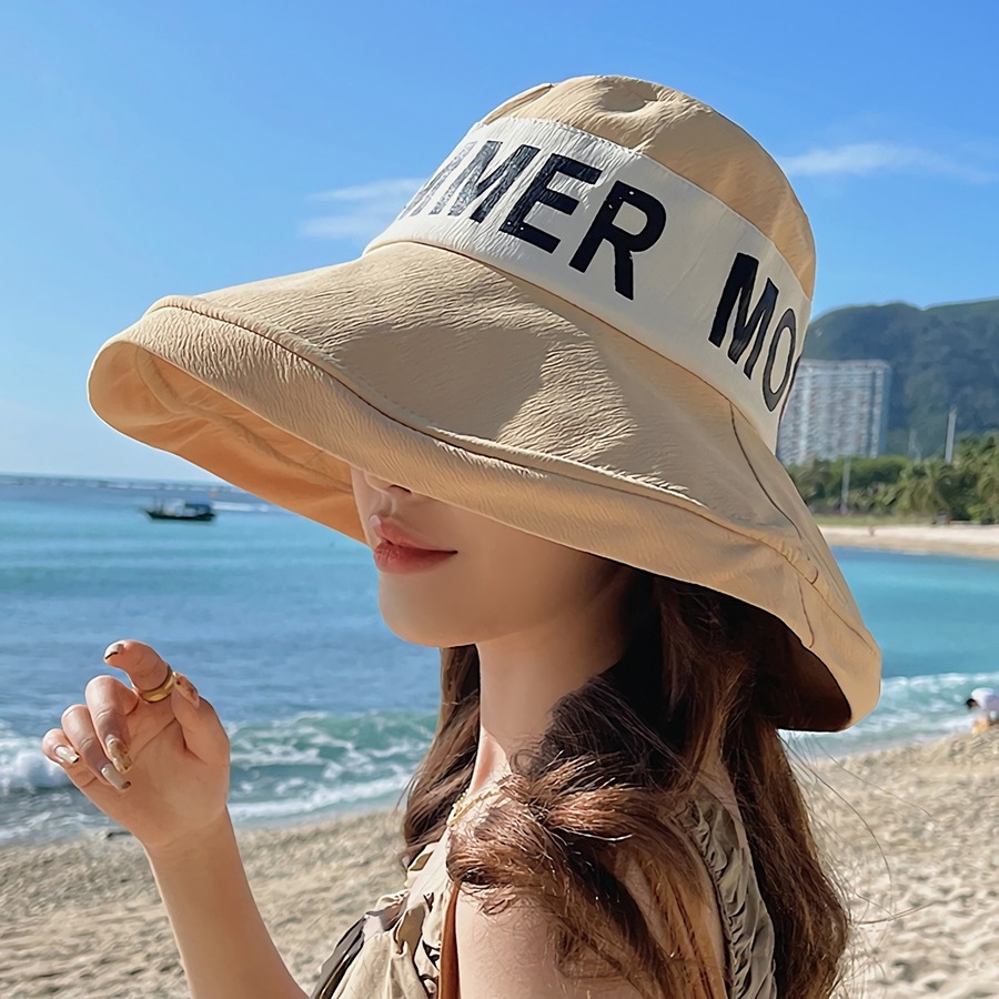 Summer New Fashion Letter Fixed Printing 6 Colors Big Brim Foldable Simple Adjustable Sun Protection Outdoor Bucket Hat 56-58Cm