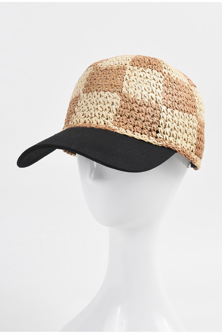 Summer New 2 Colors Checkerboard Retro Weave Adjustable Sun Protection Straw Baseball Cap 56-58Cm