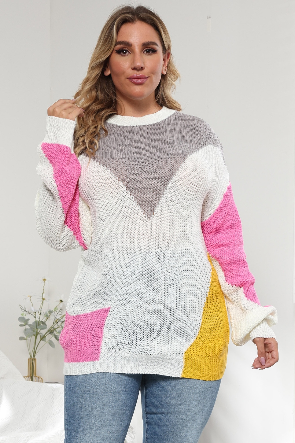 Xl-4Xl Winter New Contrast Color Knitted Stylish Casual Sweater