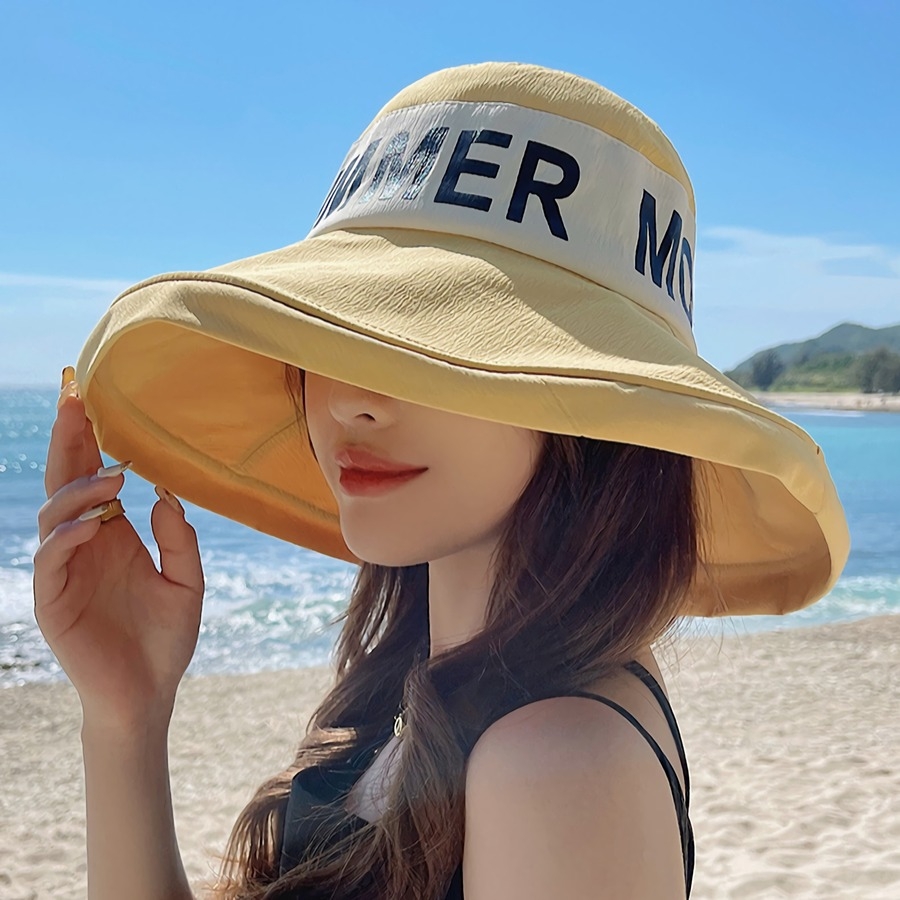 Summer New Fashion Letter Fixed Printing 6 Colors Big Brim Foldable Simple Adjustable Sun Protection Outdoor Bucket Hat 56-58Cm