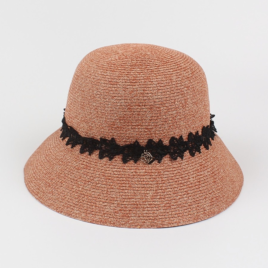 One Pc Summer Fashion 6 Colors Lace Design Weave Casual Foldable Seaside Beach Adjustable Buchet Straw Hat 56-58Cm