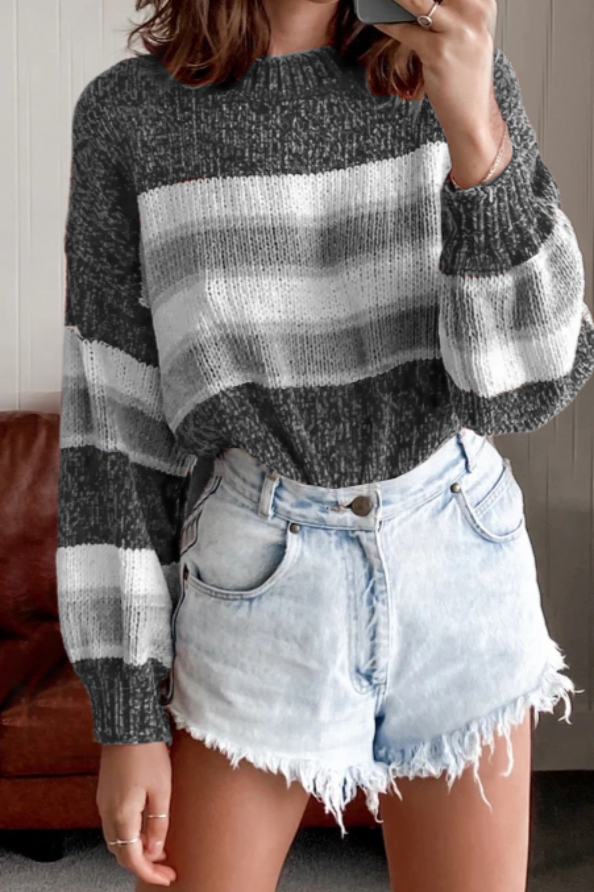 Winter New Two Colors Stripes Knitted Stylish Casual Sweater