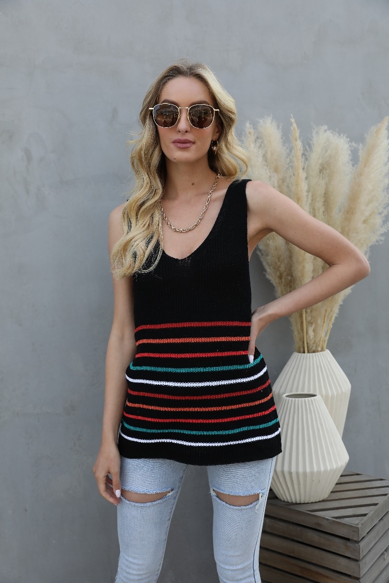 New Three Colors Stripes Knitted V-Neck Stylish Vest