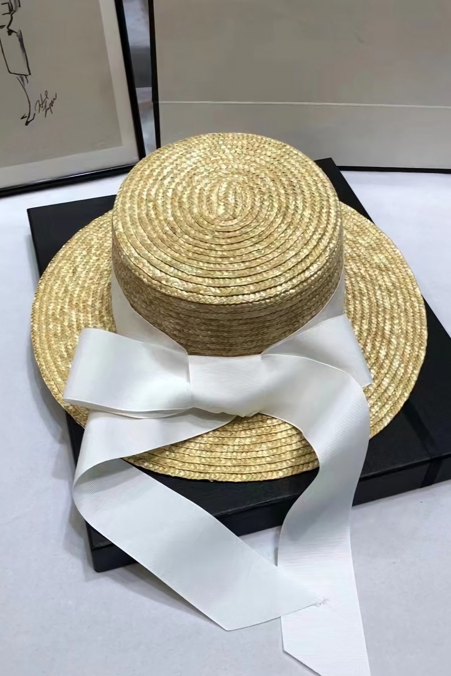 One Pc Summer New 3 Colors Bowknot Webbing Flat Top Elegant Sun Protection Adjustable Weave Seaside Beach Straw Hat 54-58Cm