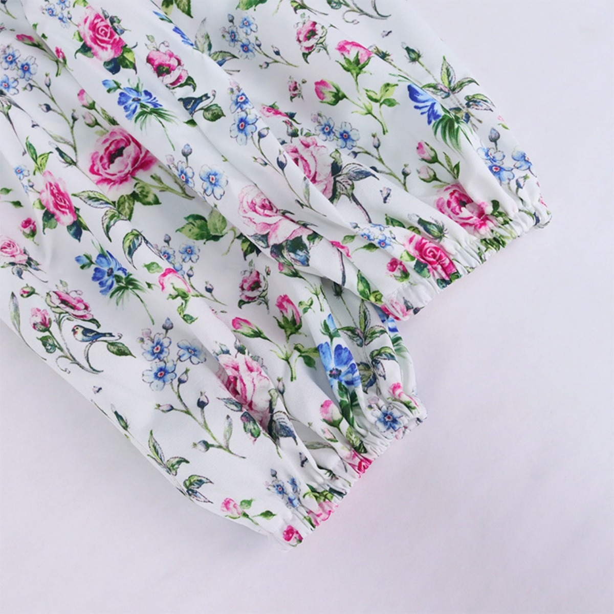 Xs-L Floral Printing Inelastic Square-Neck Lace-Up Zip-Up Back Sweet Rural Mini Dress