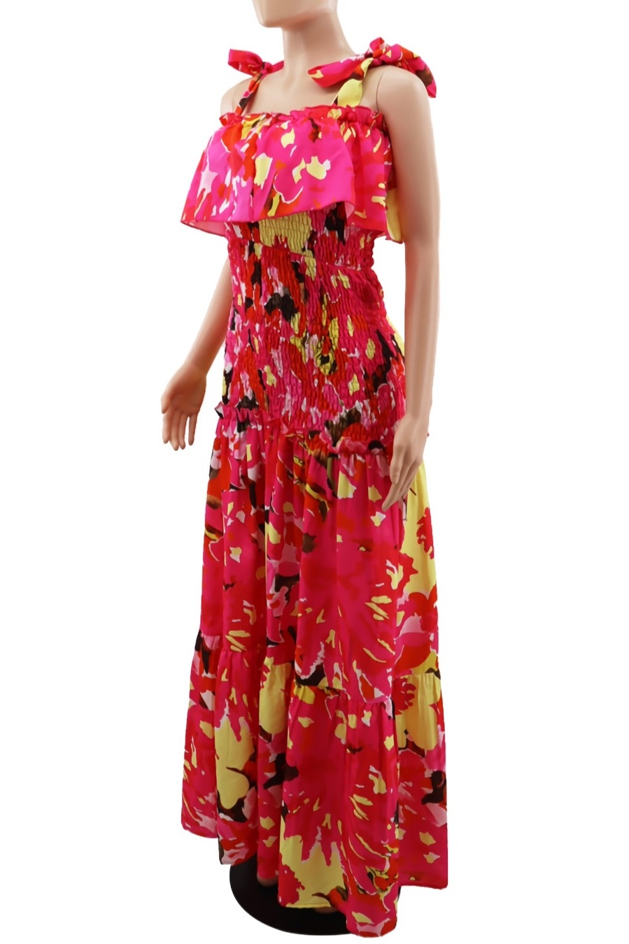 Summer New Stylish Flower Batch Printing Stretch Sling Lace-Up Backless Casual Maxi Dress  Dresses